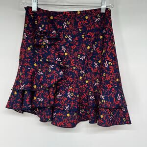 Finders Ruffle Tiered Floral Mini Skirt Women's Size XS Navy Blue Flowy